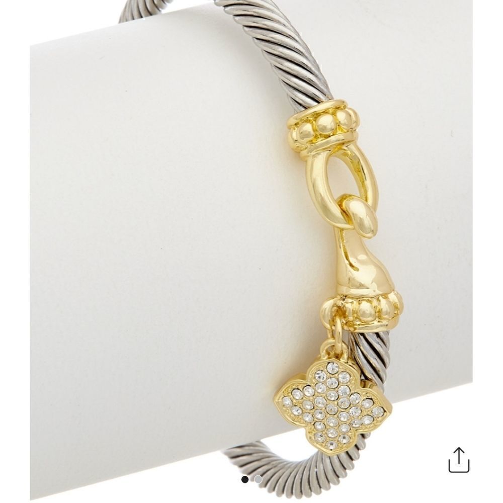 JUVELL 18K Plated CZ Twisted Cable Bangle